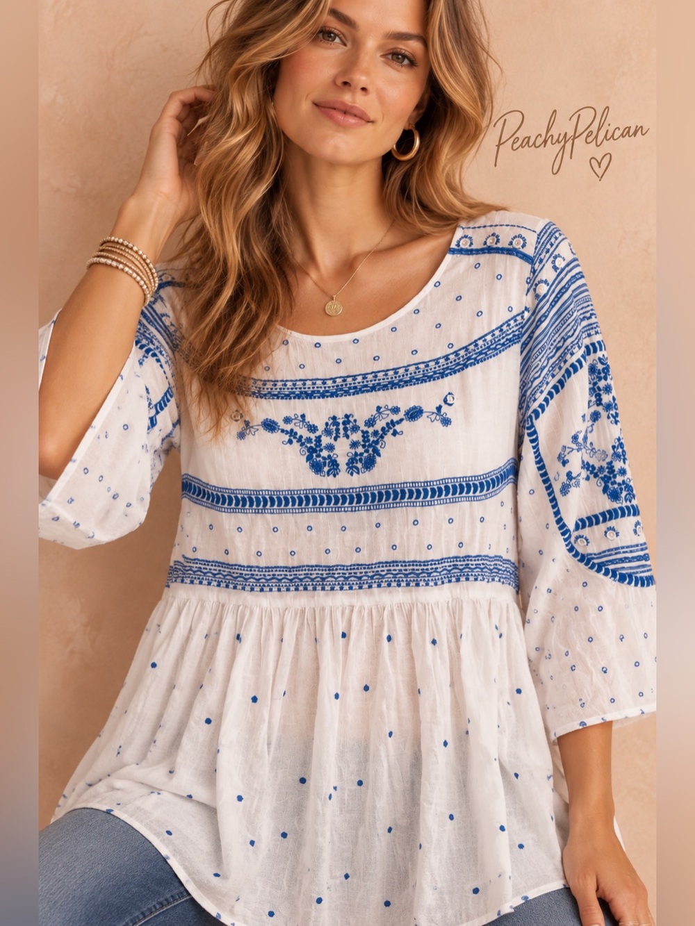 Anthropologie Mermaid Meadowbrook Embroidered Peasant Tunic Top Medium
